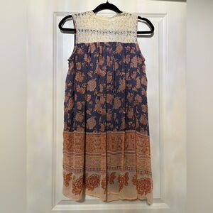 Xhilaration Blue and Orange Smocked Midi Dress